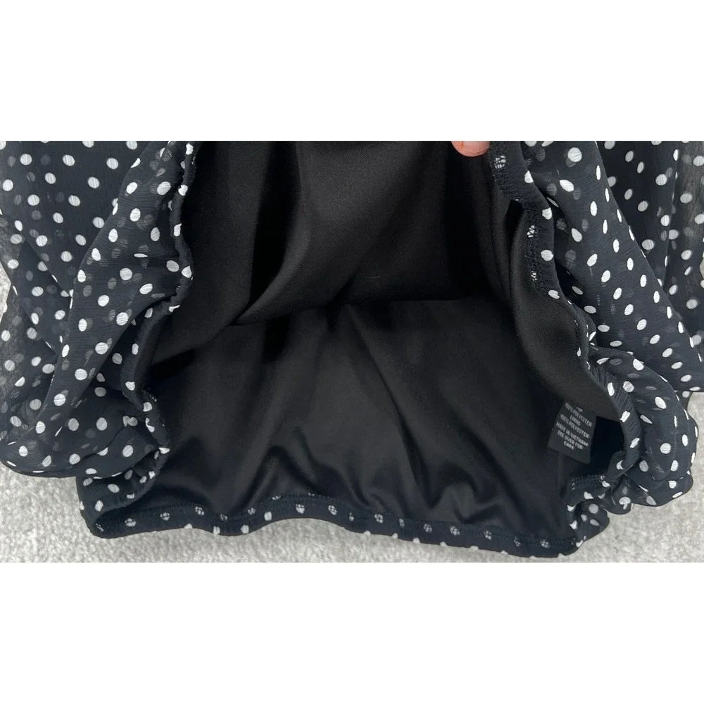 ALYX Retro Whimsical Polka Dot Blouse Womens S Black Bell Sleeve Bubble Hem Chic